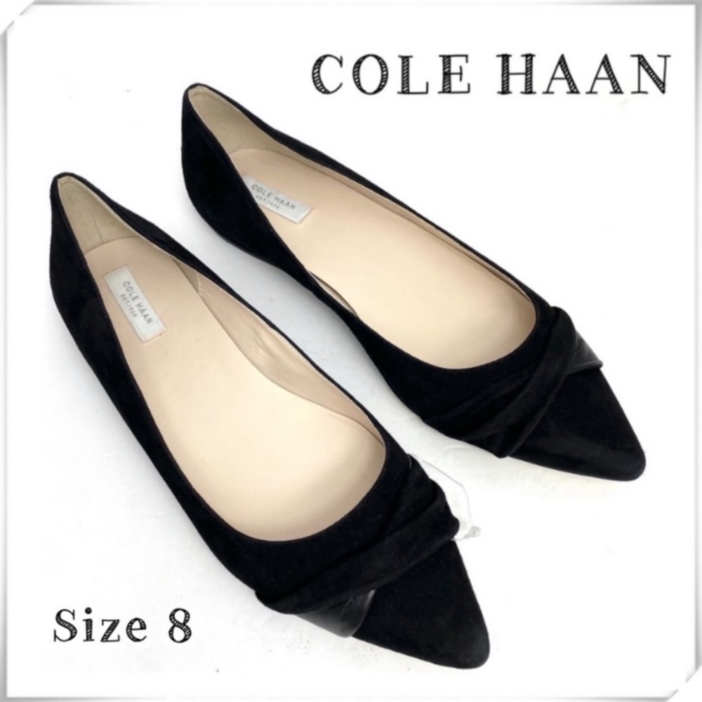 Cole Haan Hadley Suede Pointed Toe Flats In Black Size 8m